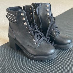 Spiked studded leather combat boots